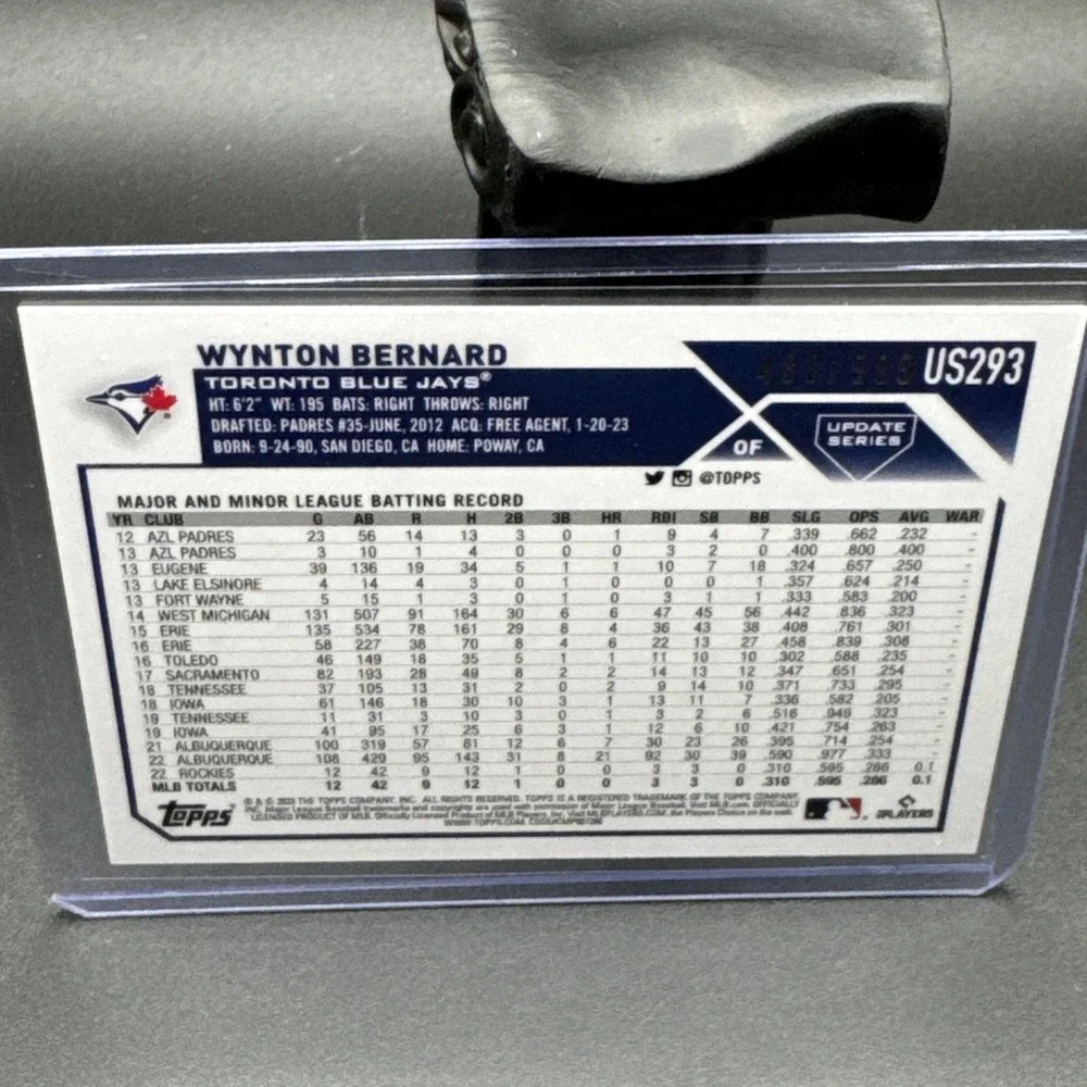 2023 Topps Update Wynton Bernard Blue Foil RC #US293 Serial Numbered 489/999
